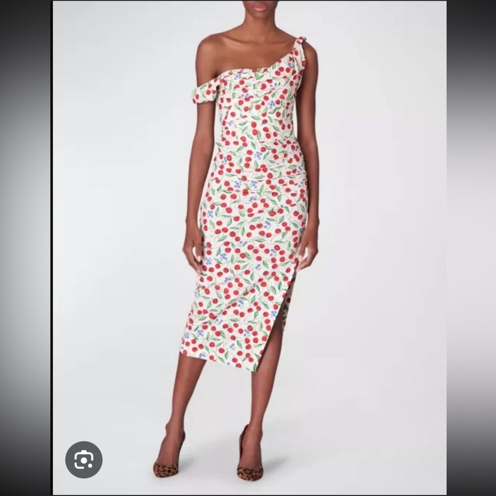 Carolina Herrera Off-Shoulder Cherry Dress US6